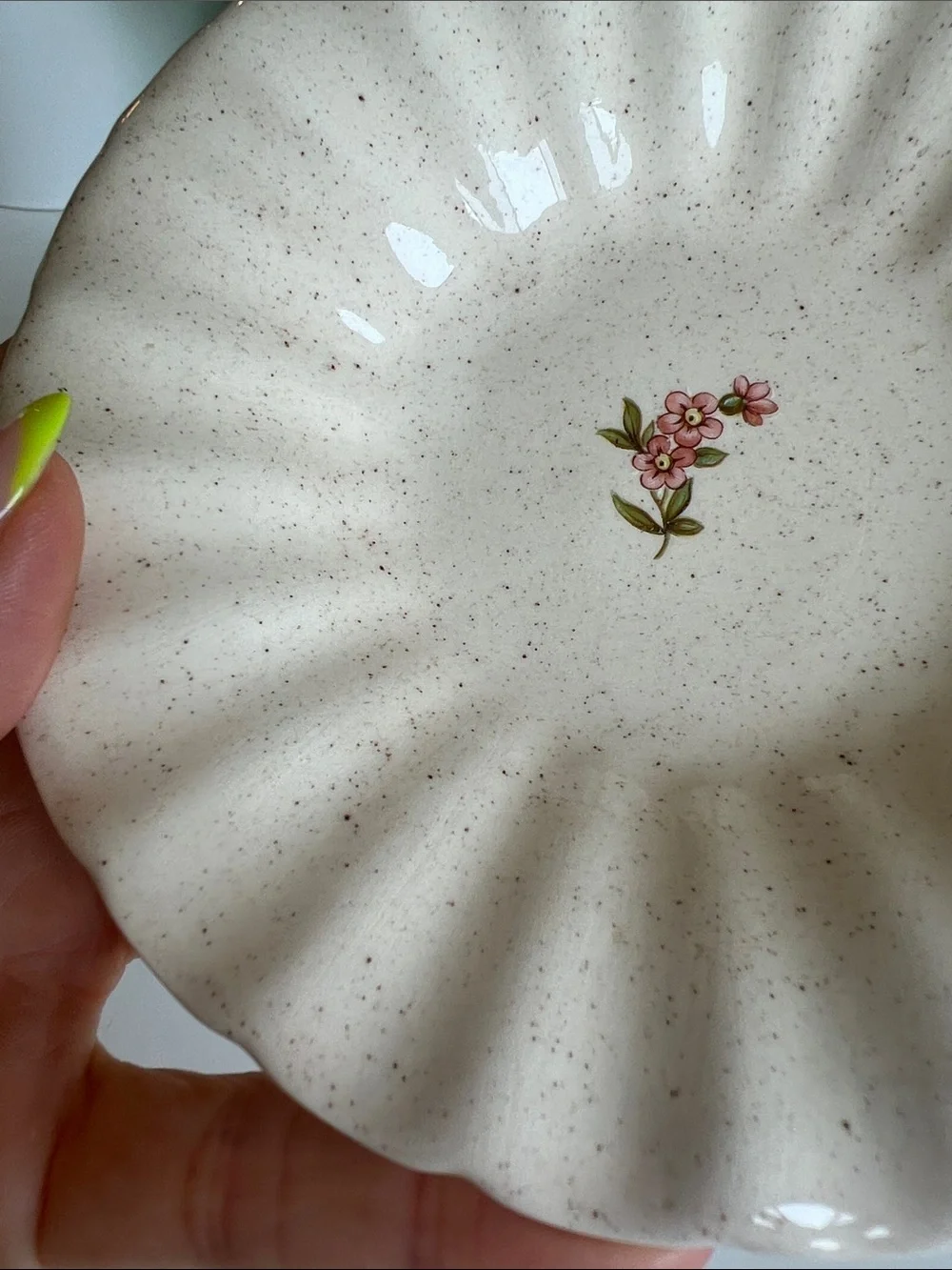 Vintage Speckled Floral Ceramic Trinket Jewelry Dish Decor